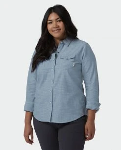 Stio Women's Ashton Chambray Shirt -Stio Sales Shop W Ashton Chambray Shirt Light Chambray Alt 1W Ashton Chambray Shirt Light Chambray Alt 2